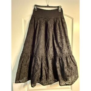 Jennifer Grace Eyelet Midi Skirt Women S Black Cotton Tiered Smocked